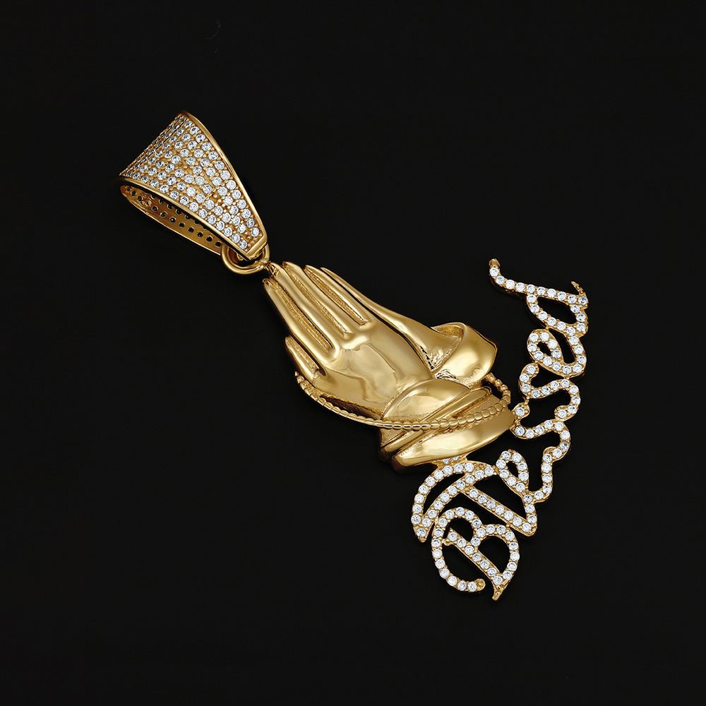9ct Gold blessed praying hands Cubic Zirconia pendant - FJewellery