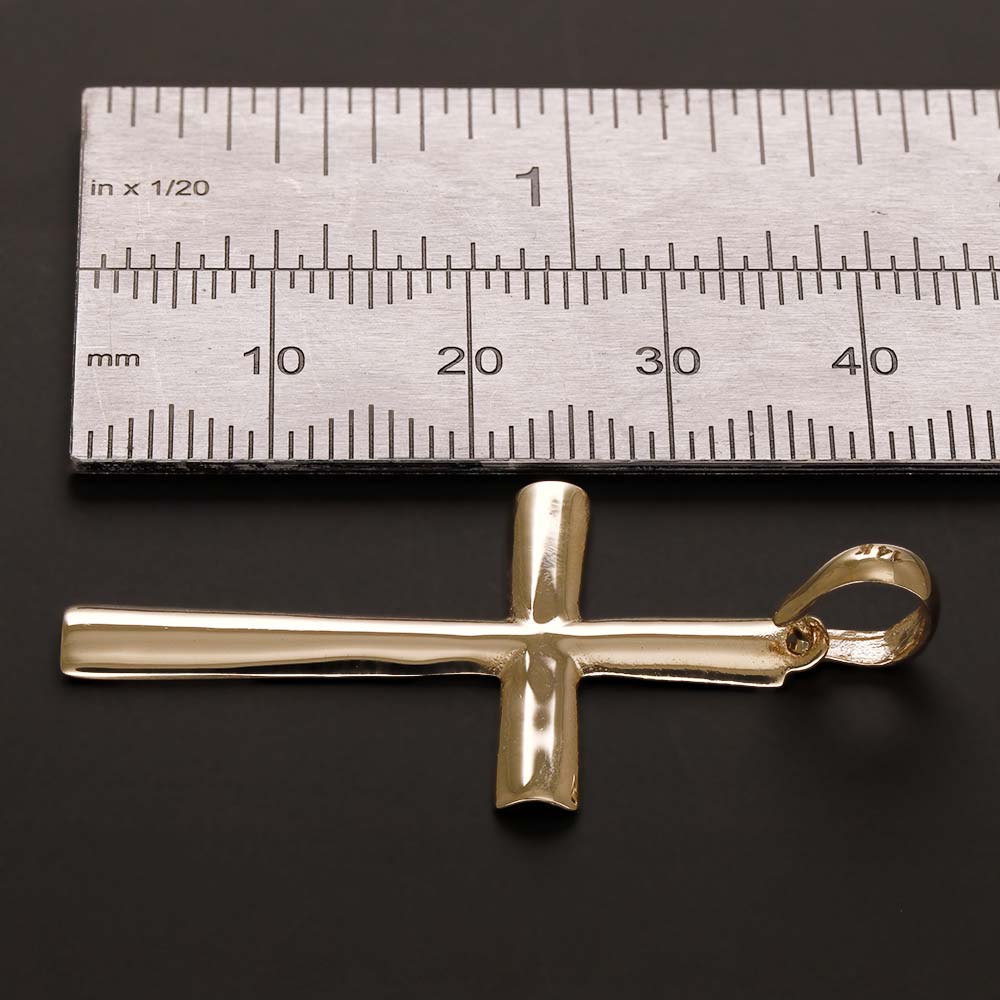 9ct Gold Curved Cross Pendant - 43mm - FJewellery