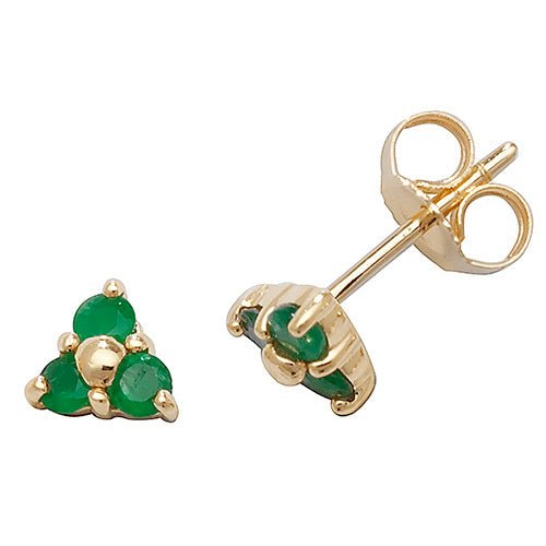 9ct Gold Emerald Rubover Studs - FJewellery