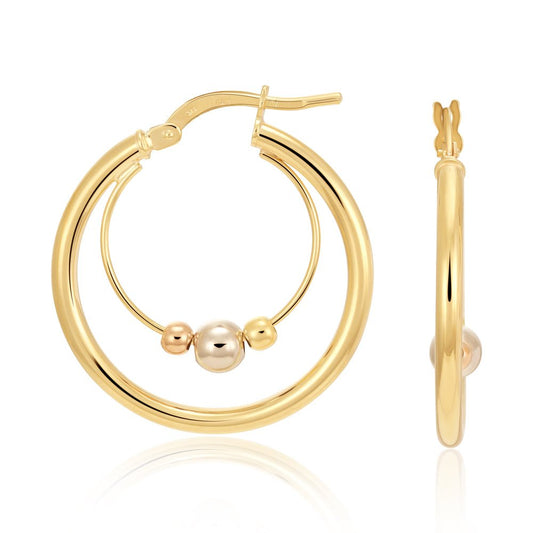 9ct Gold Fancy Design Double Hoop Earrings - FJewellery