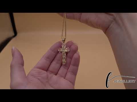 9ct Gold Floral Design Crucifix Cross Pendant - 44mm - FJewellery