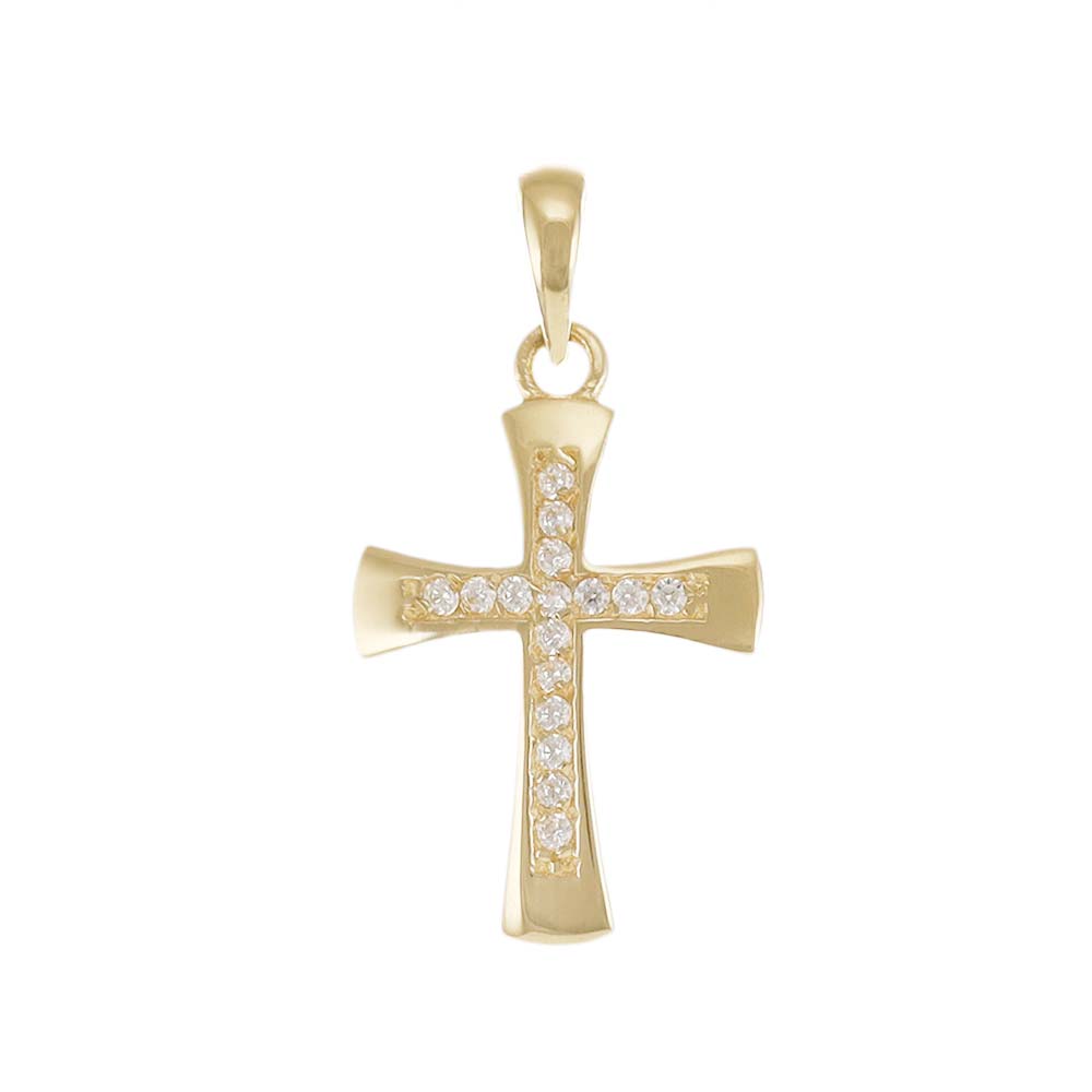 9ct Gold Gem-Set Classic Cross Pendant - 25mm - FJewellery