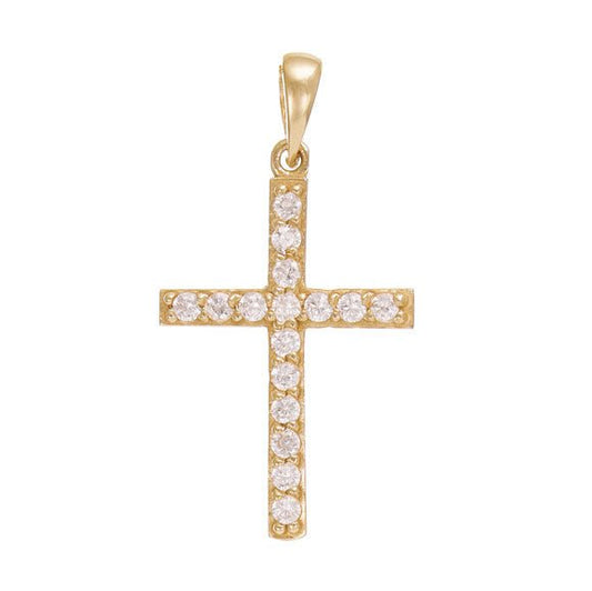 9ct Gold Gem-Set Classic Cross Pendant - 29mm - FJewellery