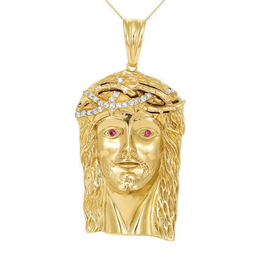 9ct Gold Gem-Set Jesus Head Pendant - 79mm - FJewellery