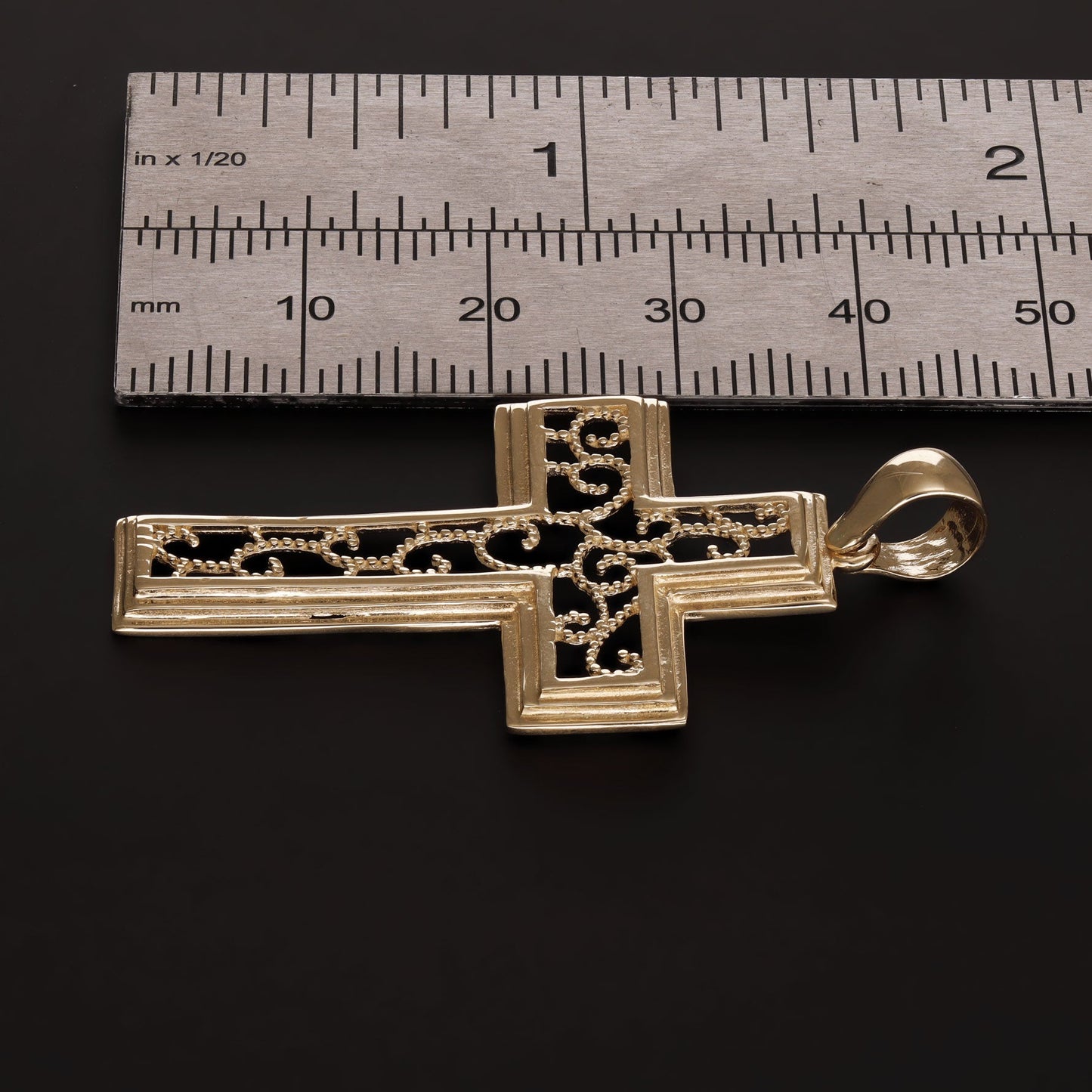 9ct Gold Geometrical Frame Cross Pendant - 46mm - FJewellery