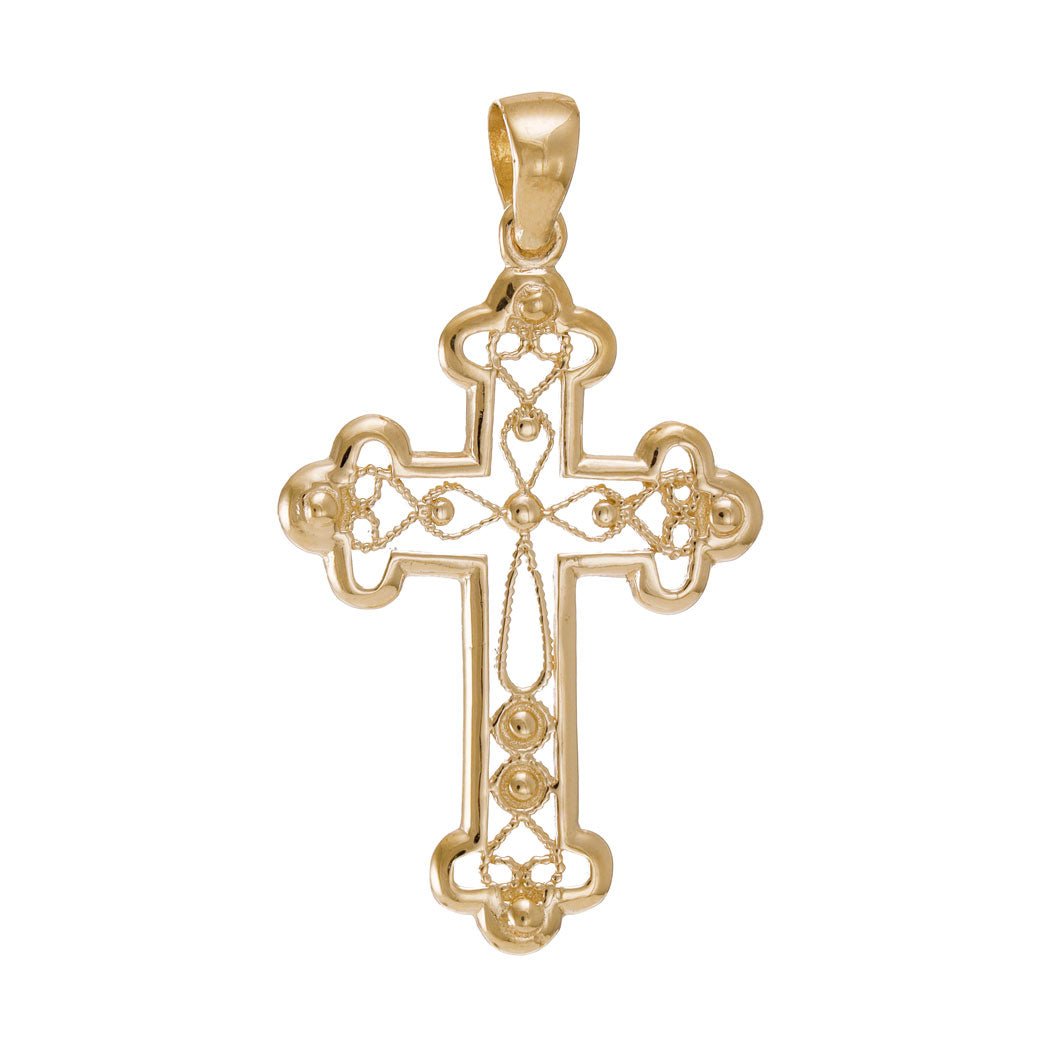 9ct Gold Geometrical Frame Cross Pendant - 47mm - FJewellery