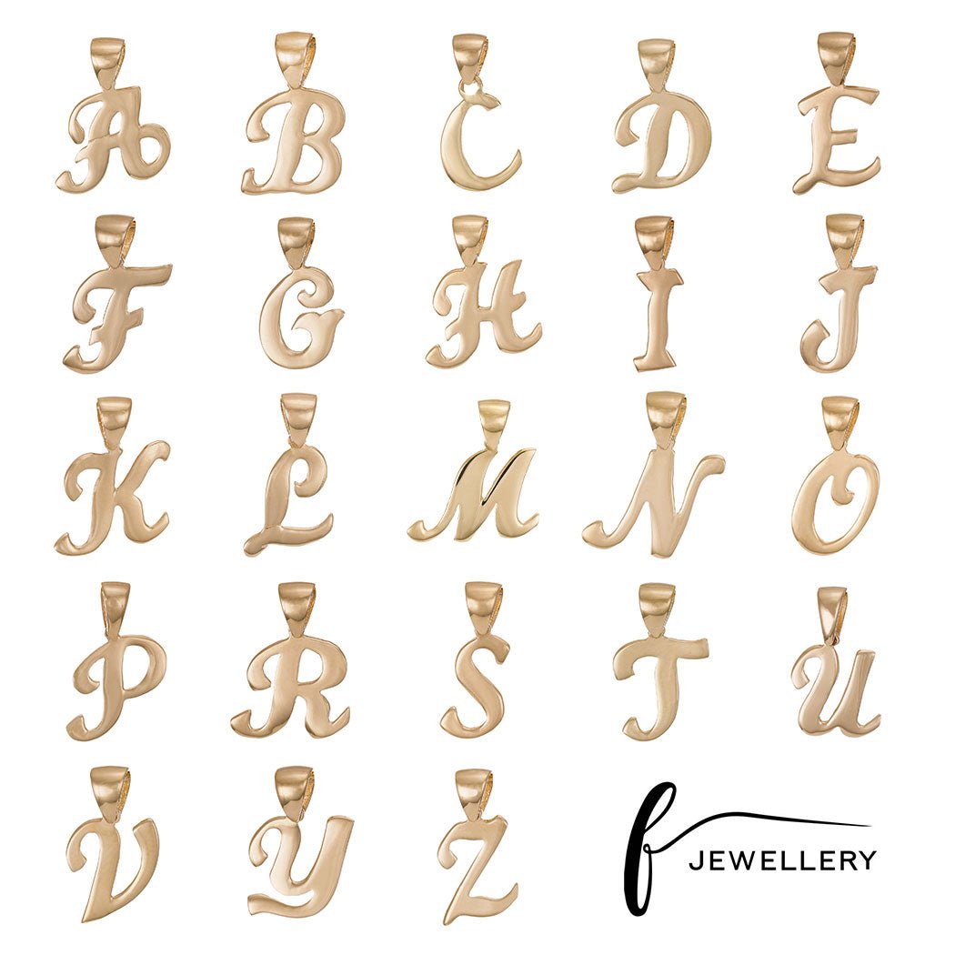 9ct Gold Initial Pendant Letter F - 18mm - FJewellery