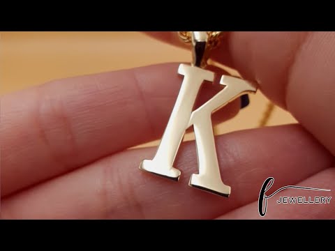 9ct Gold Initial Pendant Letter K - 32mm - FJewellery