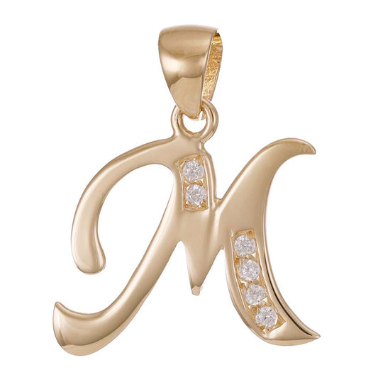 9ct Gold Initial Pendant Letter M - 23mm - FJewellery