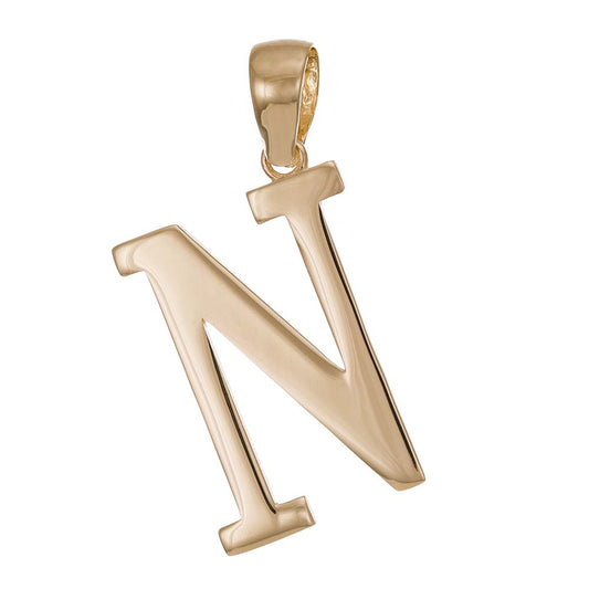 9ct Gold Initial Pendant Letter N - 32mm - FJewellery