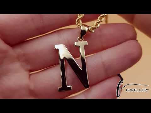 9ct Gold Initial Pendant Letter N - 32mm - FJewellery