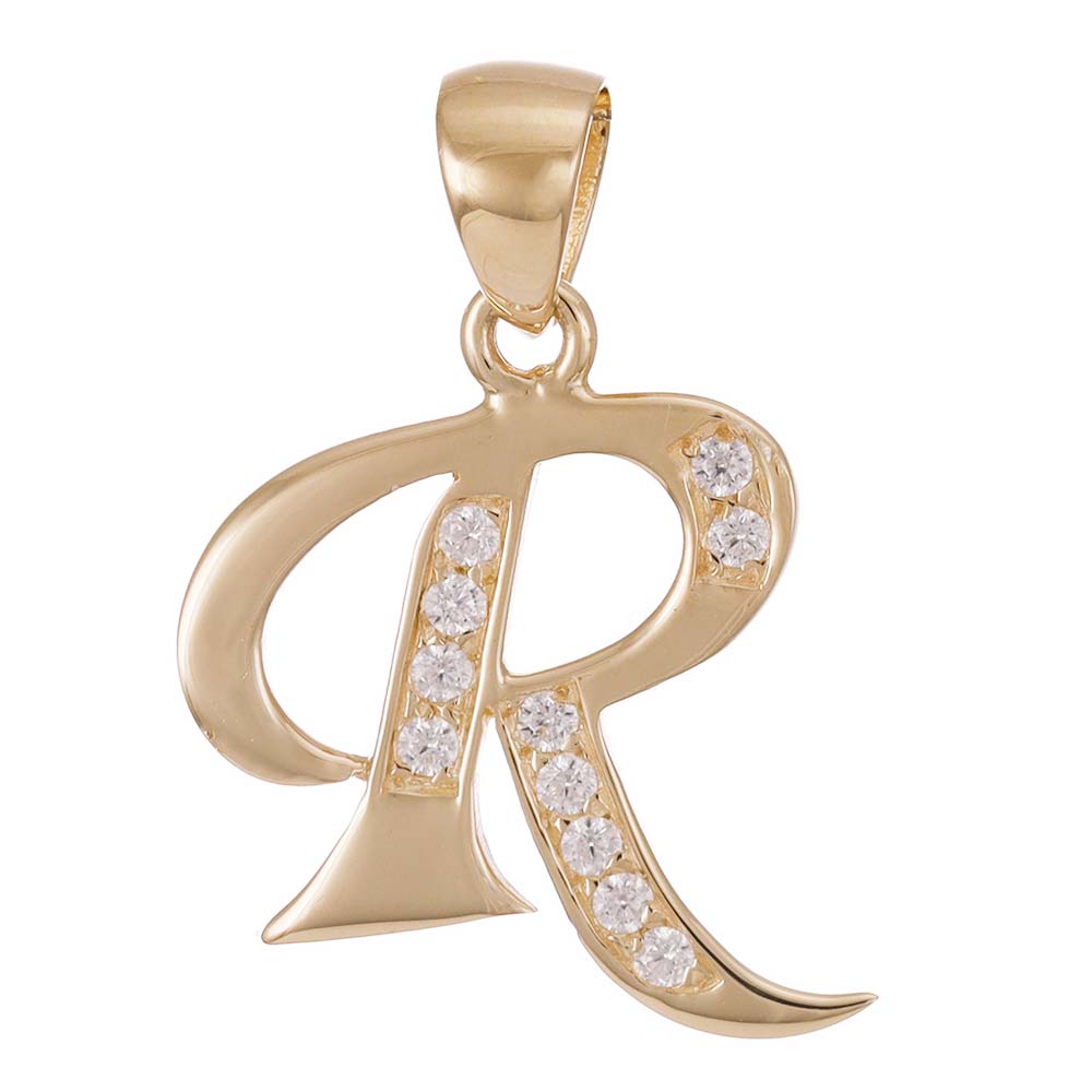 9ct Gold Initial Pendant Letter R - 24mm - FJewellery