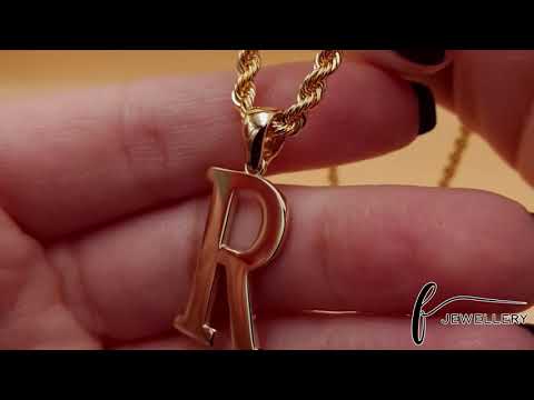 9ct Gold Initial Pendant Letter R - 32mm - FJewellery