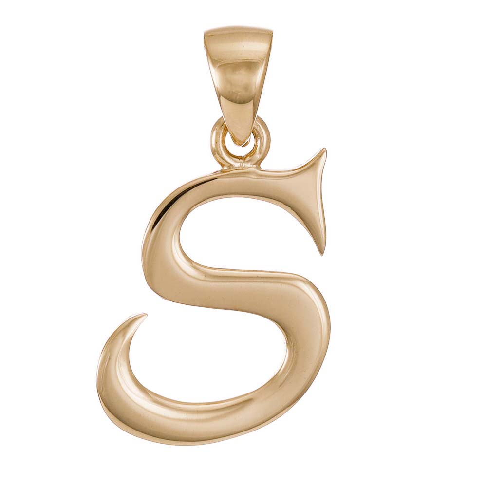 9ct Gold Initial Pendant Letter S - 25mm - FJewellery