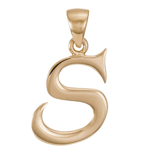 9ct Gold Initial Pendant Letter S - 25mm - FJewellery