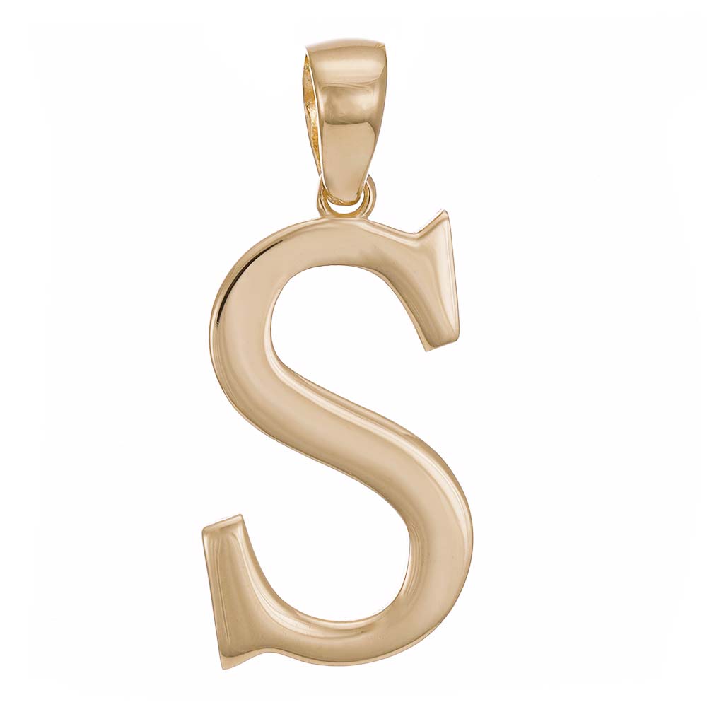 9ct Gold Initial Pendant Letter S - 32mm - FJewellery