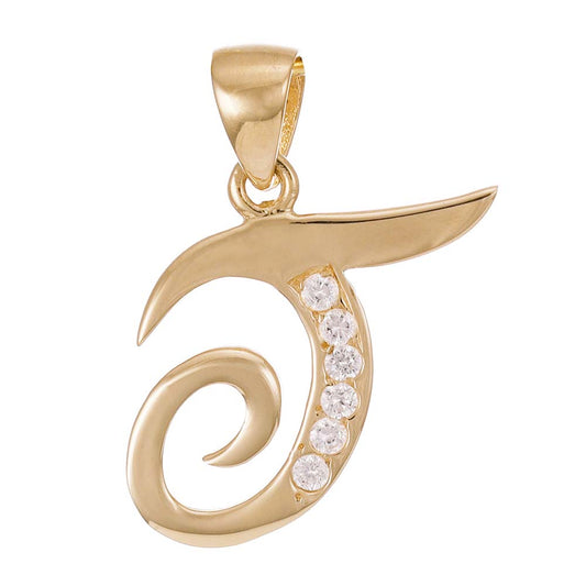 9ct Gold Initial Pendant Letter T - 24mm - FJewellery