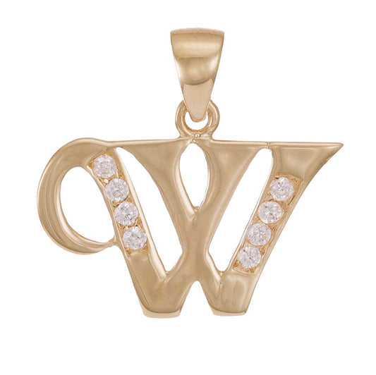 9ct Gold Initial Pendant Letter W - 22mm - FJewellery
