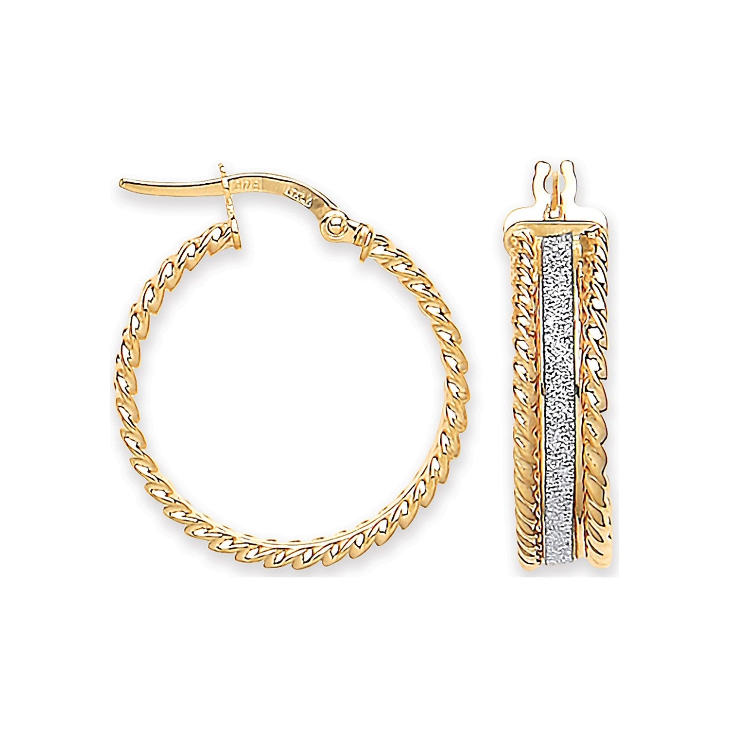 9ct Gold Large Moondust Ribbed Edge Design Earrings - FJewellery