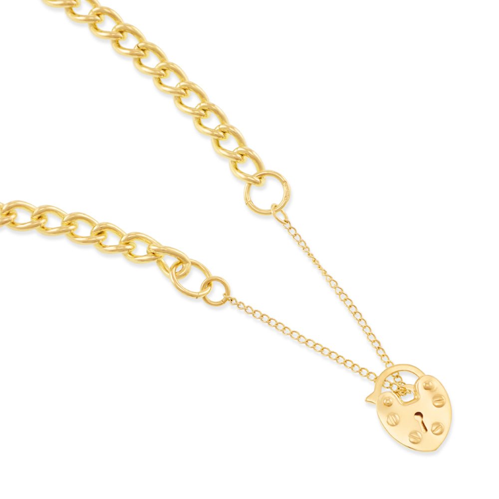 9ct Gold Open Curb & Padlock Charm Baby/Ladies 4.7mm Bracelet - FJewellery