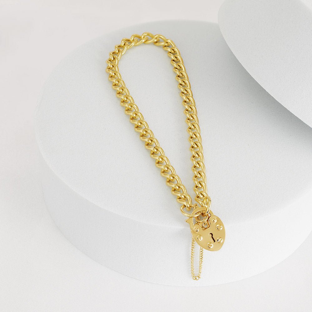 9ct Gold Open Curb & Padlock Charm Baby/Ladies 4.7mm Bracelet - FJewellery