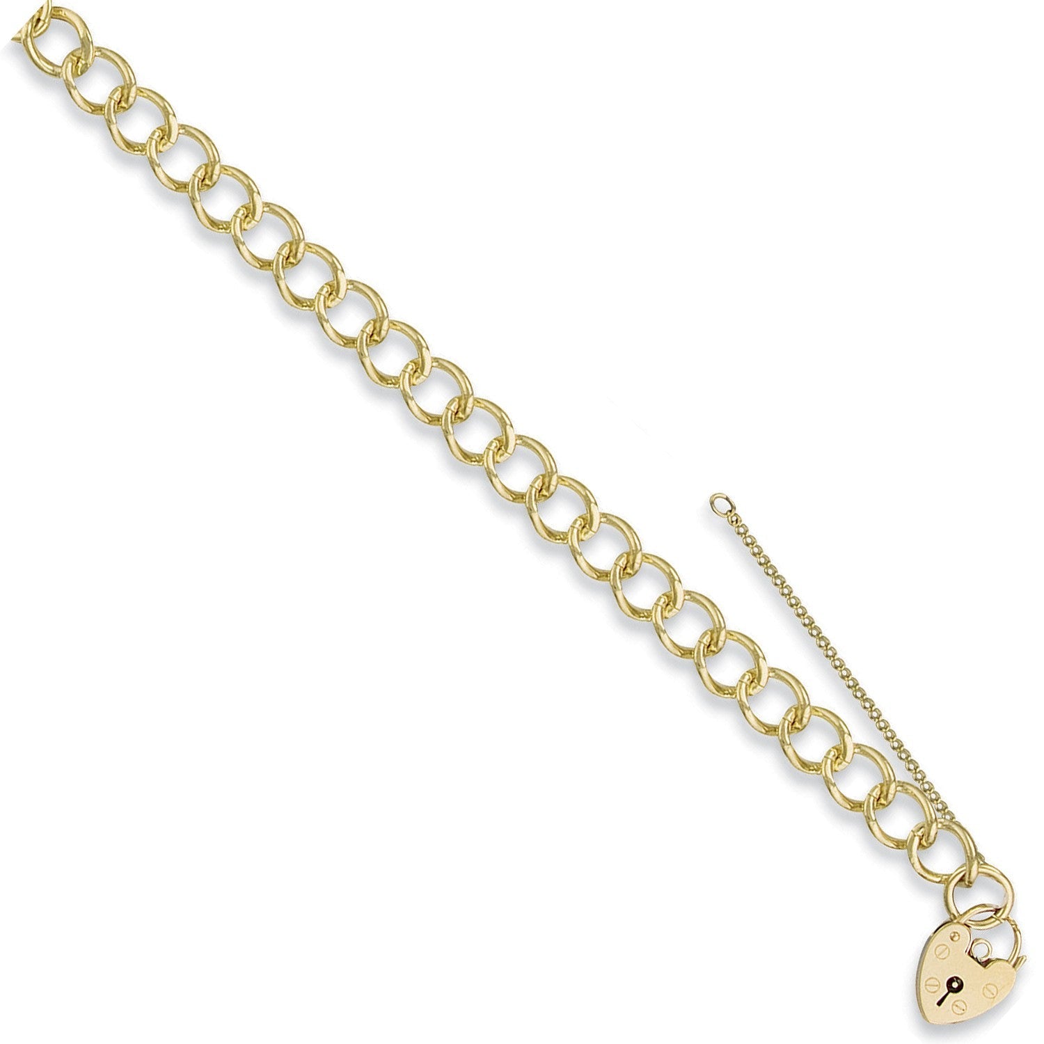 9ct Gold Open Curb & Padlock Charm Bracelet - FJewellery
