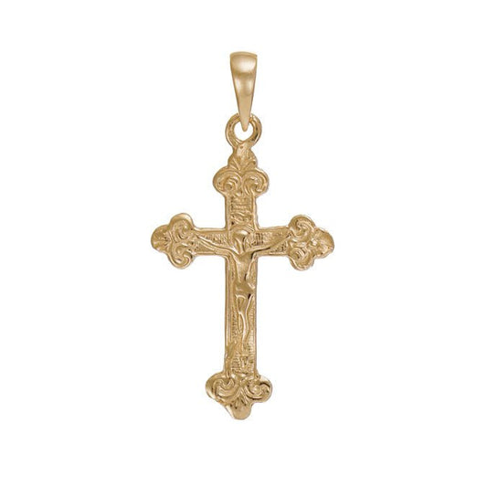 9ct Gold Ornamental Crucifix Cross Pendant - 30mm - FJewellery