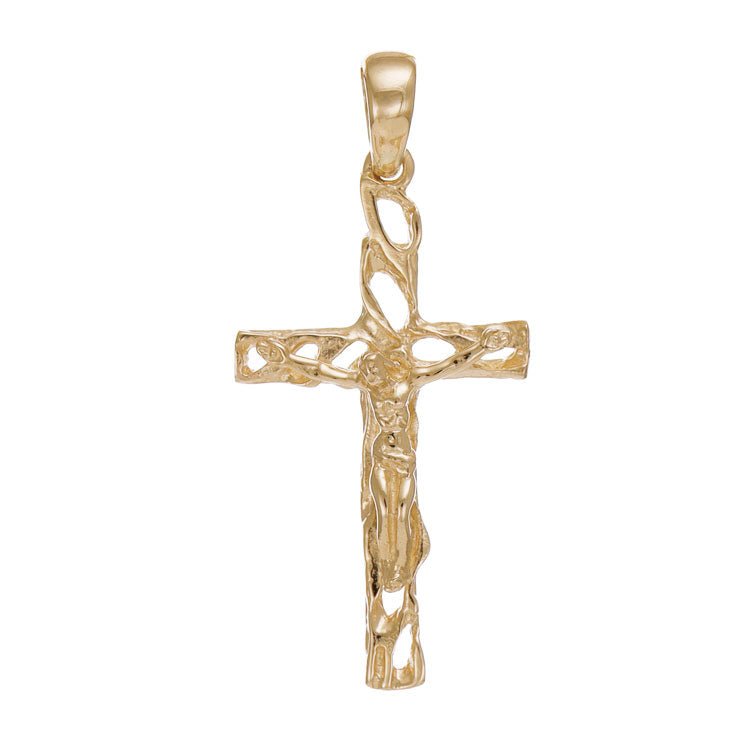 9ct Gold Ornamental Crucifix Cross Pendant - 39mm - FJewellery