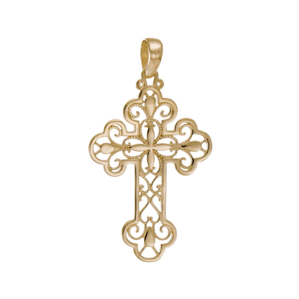 9ct Gold Orthodox Abstract Cross Pendant - 43mm - FJewellery