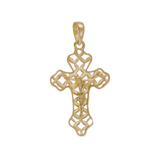 9ct Gold Orthodox Abstract Crucifix Cross Pendant - 31mm - FJewellery