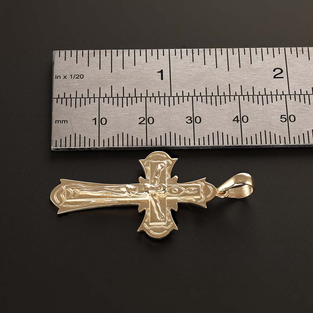 9ct Gold Orthodox Patterned Crucifix Cross Pendant - 42mm - FJewellery