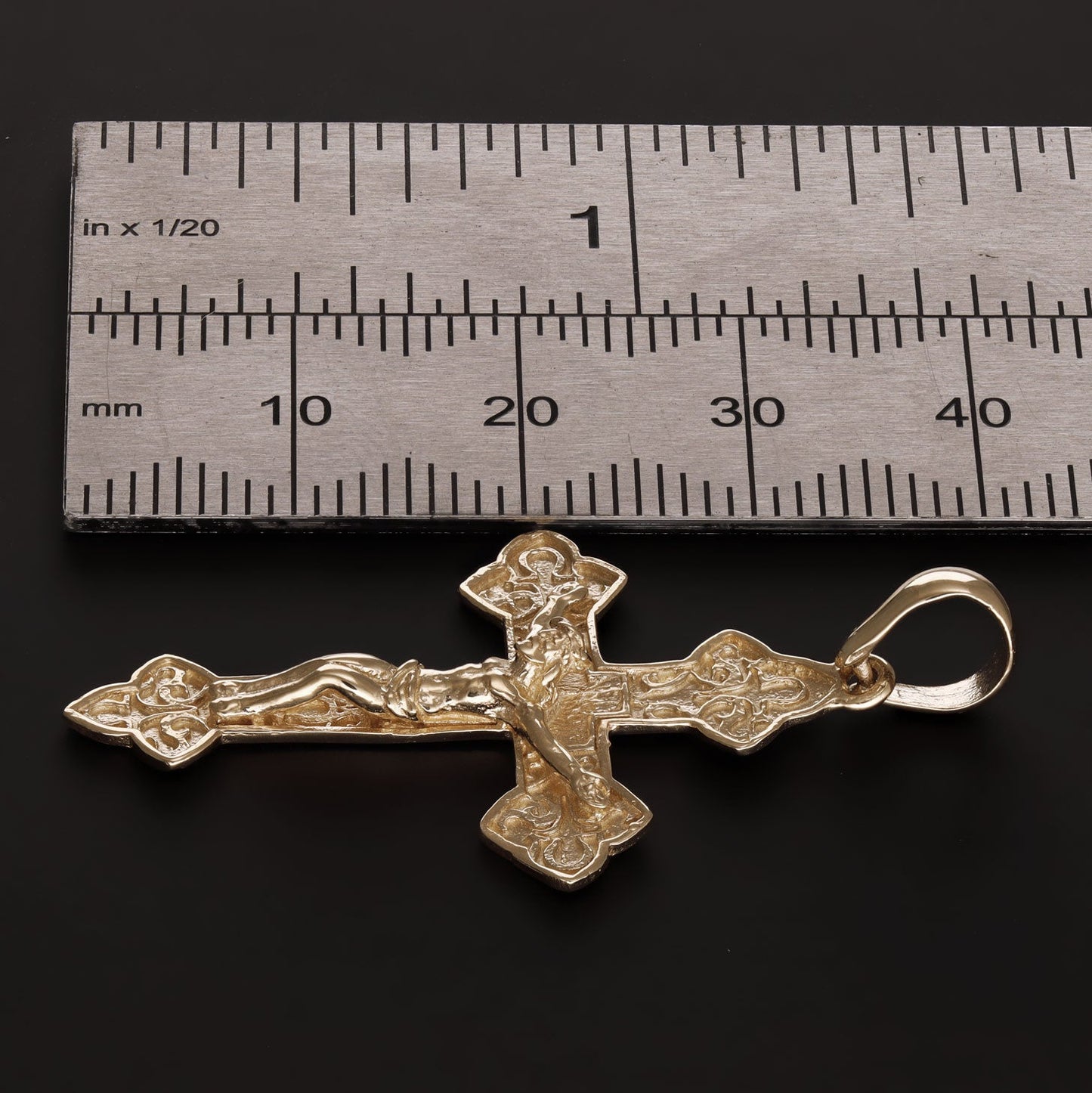 9ct Gold Orthodox Russian Crucifix Cross Pendant - 41mm - FJewellery