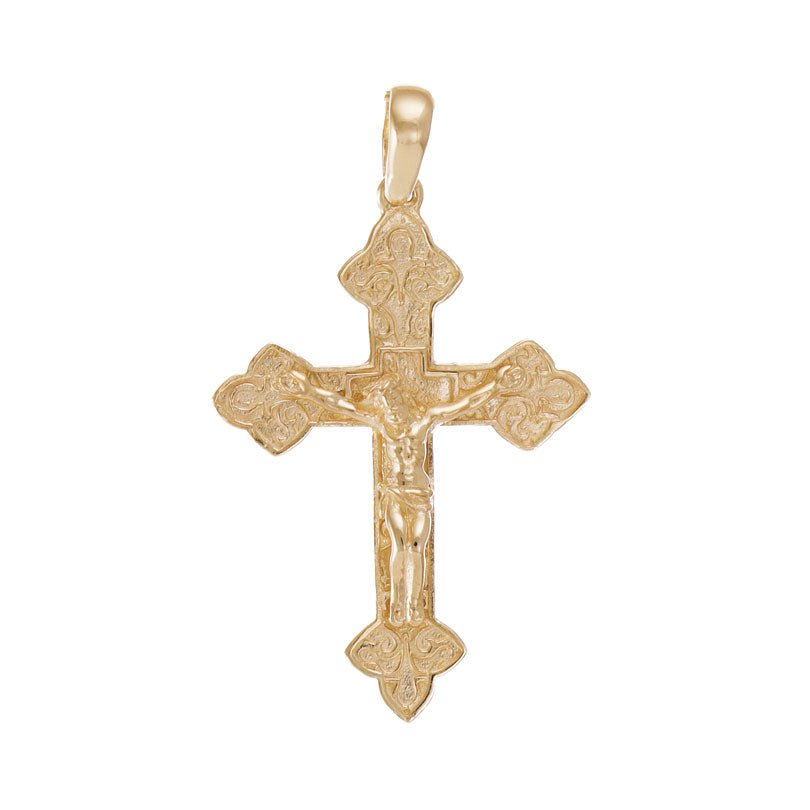 9ct Gold Orthodox Russian Crucifix Cross Pendant - 41mm - FJewellery