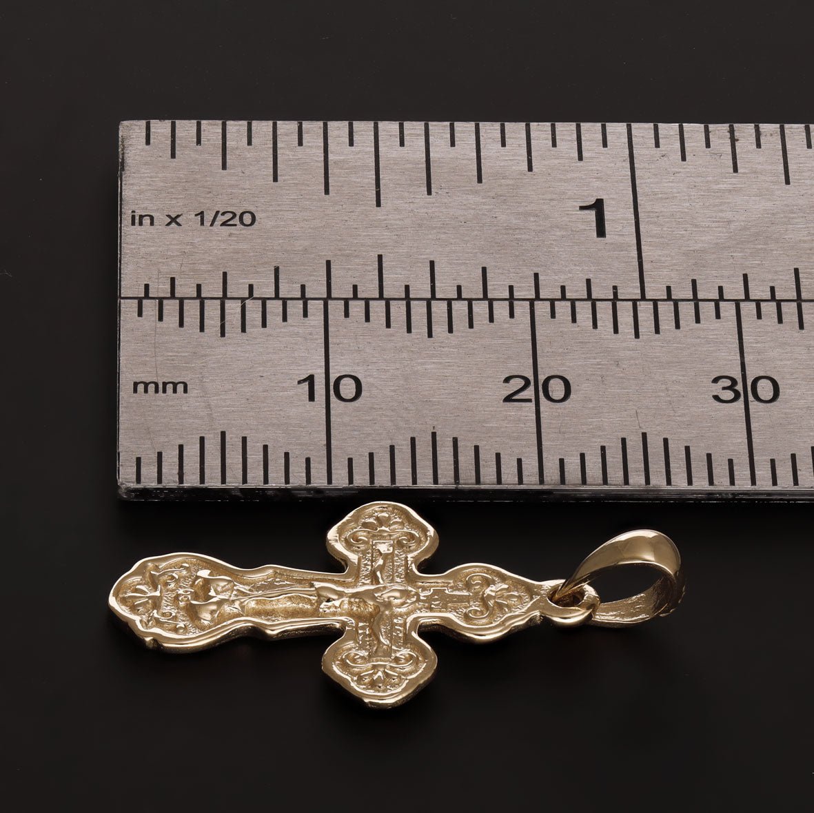 9ct Gold Orthodox Russian Patterned Crucifix Cross Pendant - 28mm - FJewellery