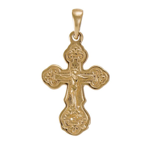 9ct Gold Orthodox Russian Patterned Crucifix Cross Pendant - 28mm - FJewellery