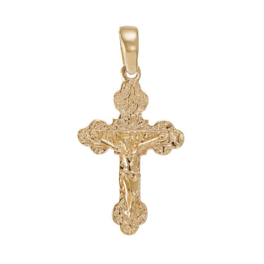 9ct Gold Orthodox Russian Patterned Crucifix Cross Pendant - 34mm - FJewellery