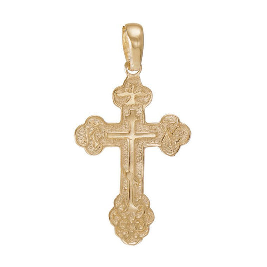 9ct Gold Orthodox Russian Patterned Crucifix Cross Pendant - 37mm - FJewellery