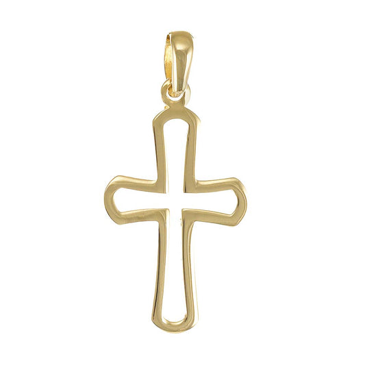 9ct Gold Outlined Solid Polished Cross Pendant - 36mm - FJewellery