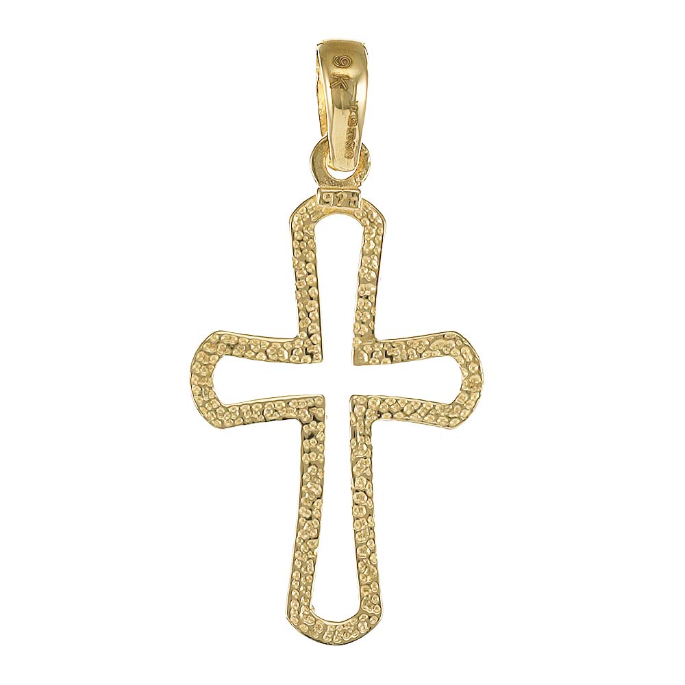 9ct Gold Outlined Solid Polished Cross Pendant - 36mm - FJewellery