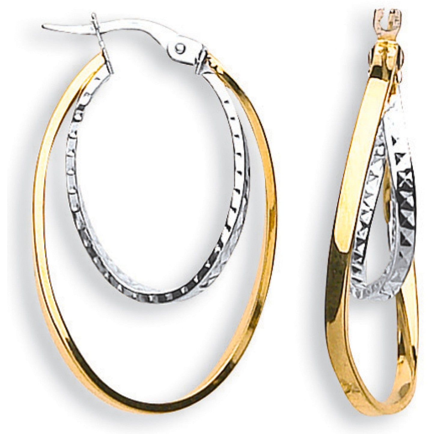 9ct Gold Oval Double Hoop Earrings - FJewellery