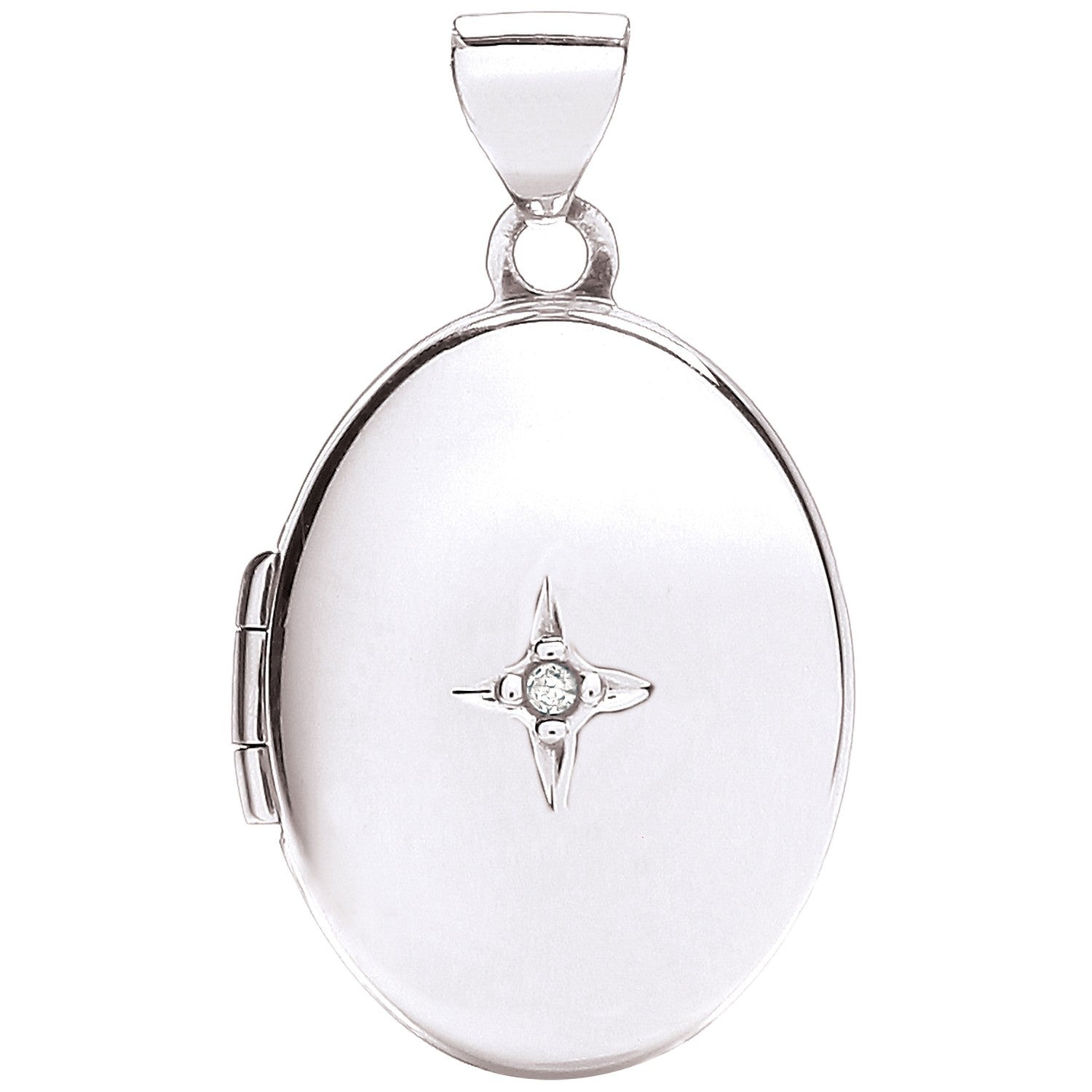 9ct Gold Oval Locket Center with Diamond - FJewellery