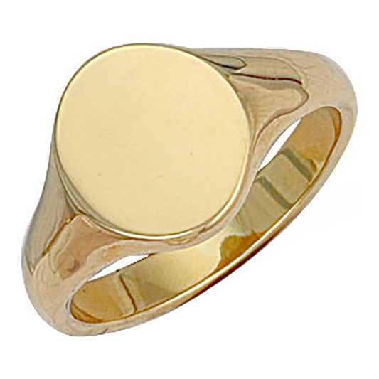 9ct Gold Oval Plain Signet Ring 12.6 x 14mm - FJewellery