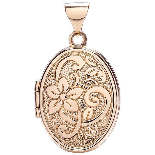 9ct Gold Oval Shaped Patterned Locket - FJewellery