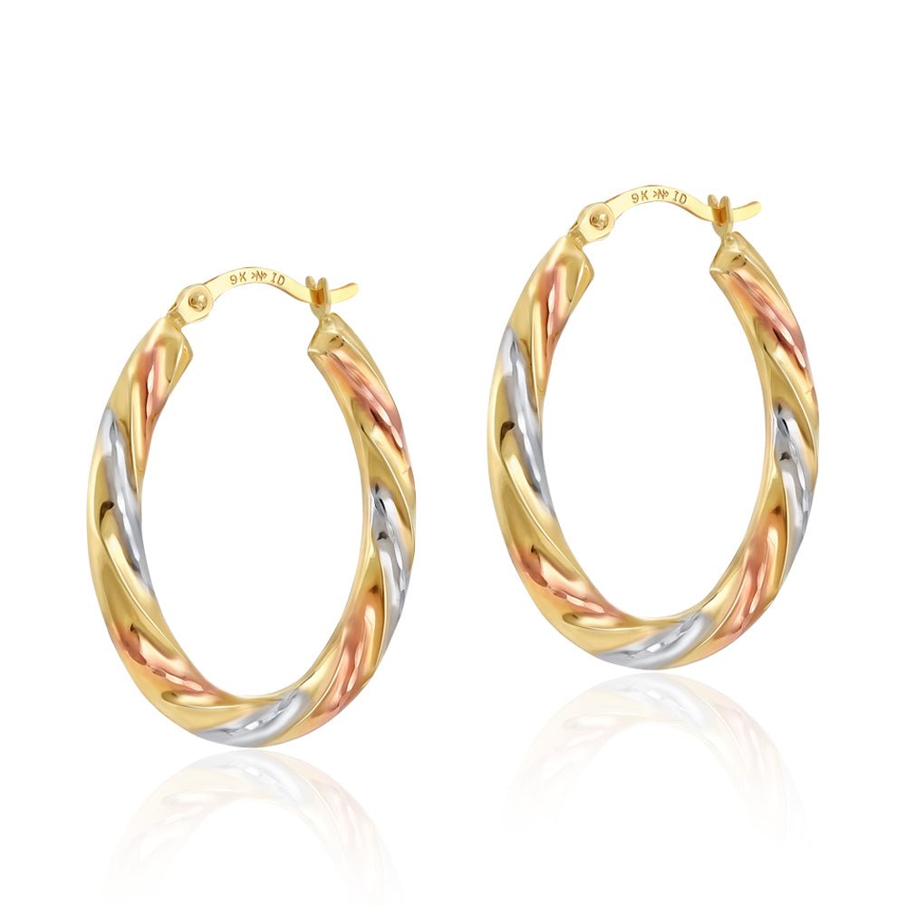 9ct Gold Oval Twist Earrings - FJewellery