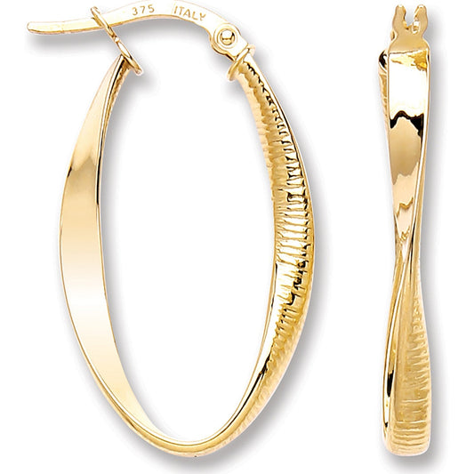 9ct Gold Oval Twist Ribbed & Plain hoop earrings 106481 - FJewellery