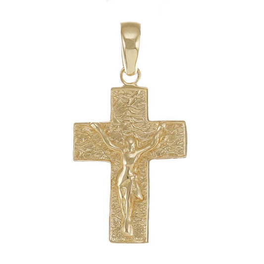 9ct Gold Patterned Crucifix Cross Pendant - 42mm - FJewellery