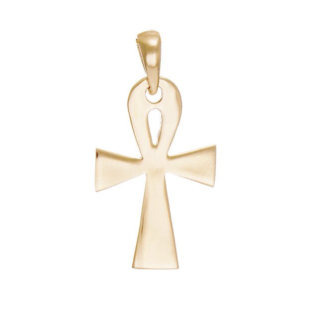 9ct Gold Plain Ankh Cross Pendant - 24mm - FJewellery