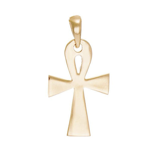 9ct Gold Plain Ankh Cross Pendant - 24mm - FJewellery