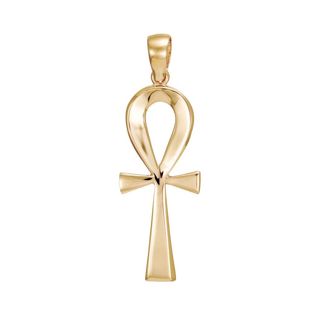 9ct Gold Plain Ankh Cross Pendant - 44mm - FJewellery