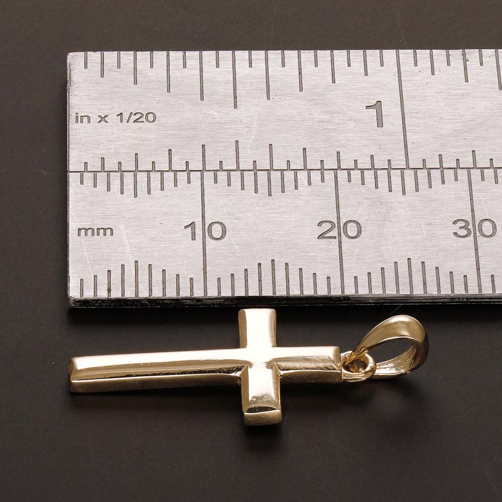 9ct Gold Plain Polished Cross Pendant - 27mm - FJewellery